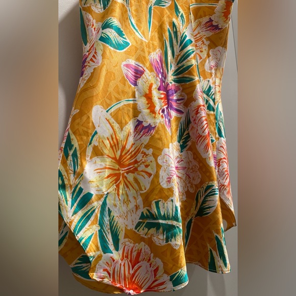 VTG Romantic Moods 90s Y2K Yellow Tropical Floral Cami Slip Mini Dress - L - Picture 14 of 15